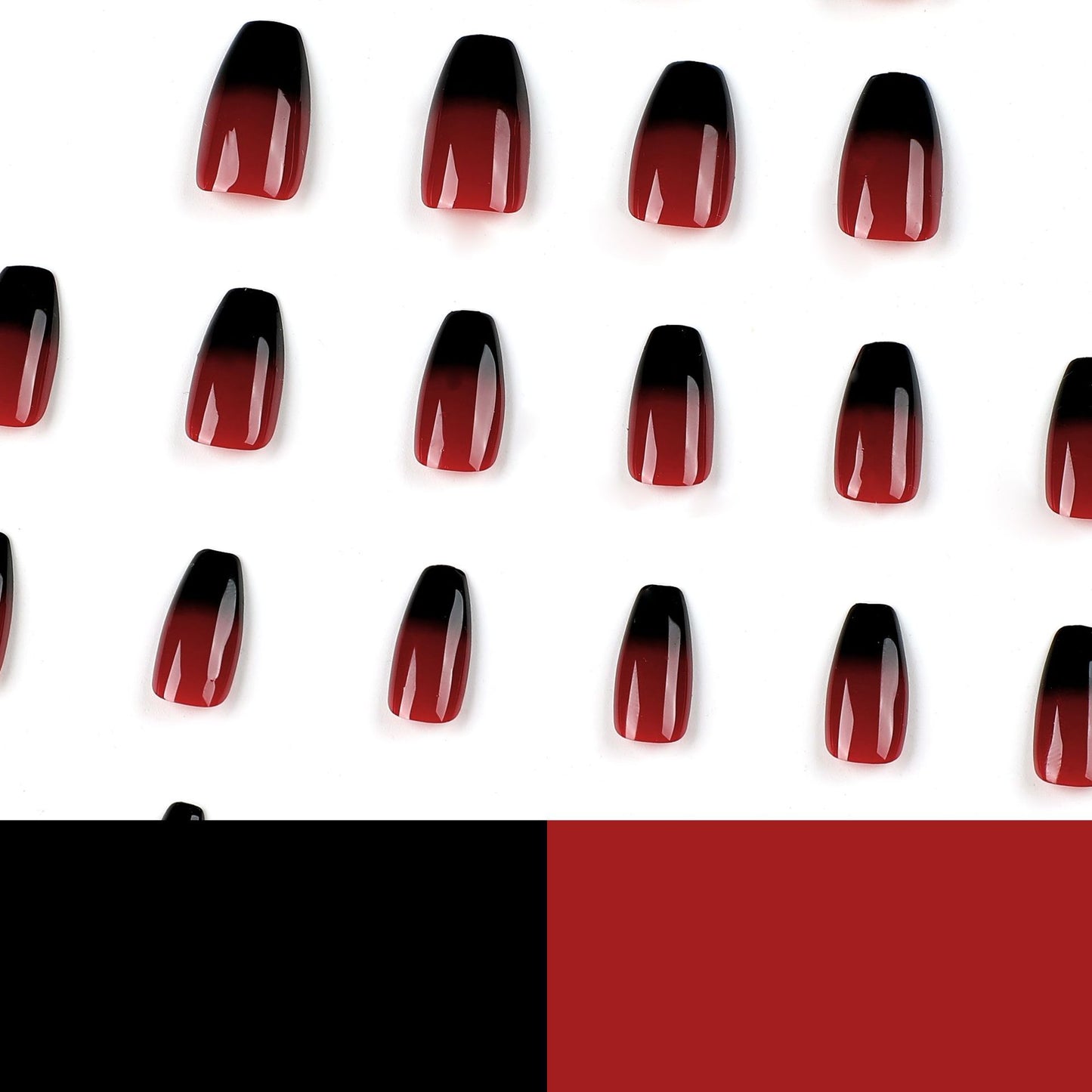 Halloween Party Press-On Nails Gradient Black&Red Coffin