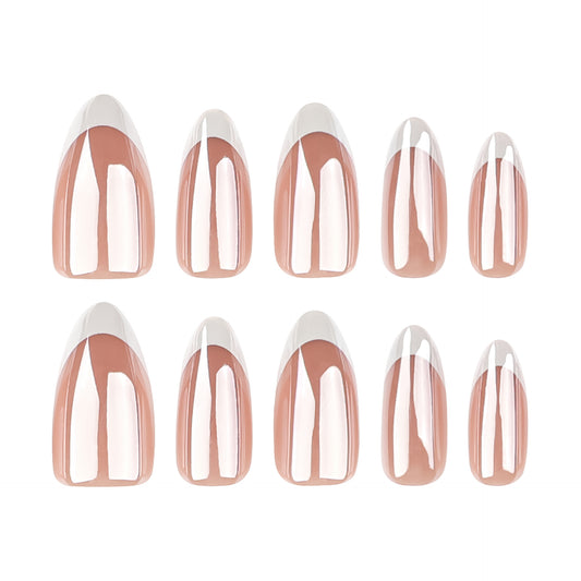 French White&Nude Press-On Nails Stiletto